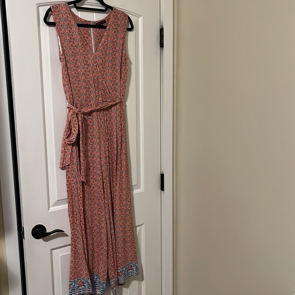Skies Are Blue Red Coral Surplice Jumpsuit with Tie Belt Size L